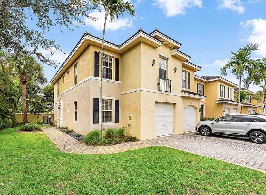 Front corner elevation — end-unit townhome